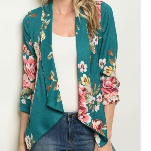 Jackets & Blazers - Floral Flower Print Open Front Blazer Jacket